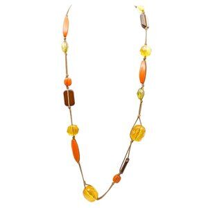 Vintage Multicolor Retro Beaded Necklace with Acrylic Beads on Brown Cord